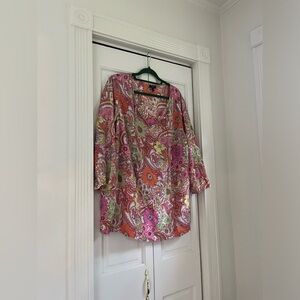 Talbots Women's 2X 100% Silk Blouse Pattern Pink Paisley Floral plus size